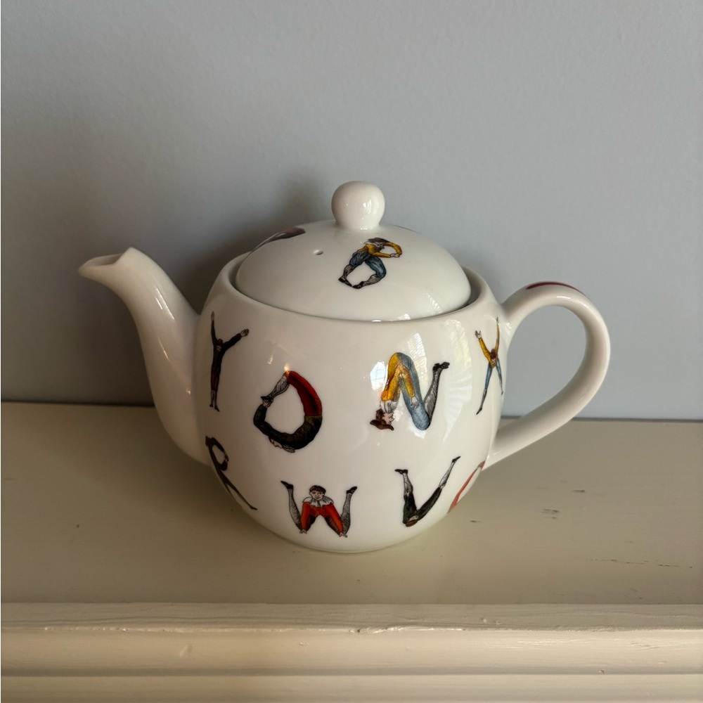 ANDREA FENZI White Teapot with Multicolor Letters